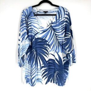 Talbots Tropical‎ Blue & White Sweater V-Neck Size 2X Palm Print Plus Coastal